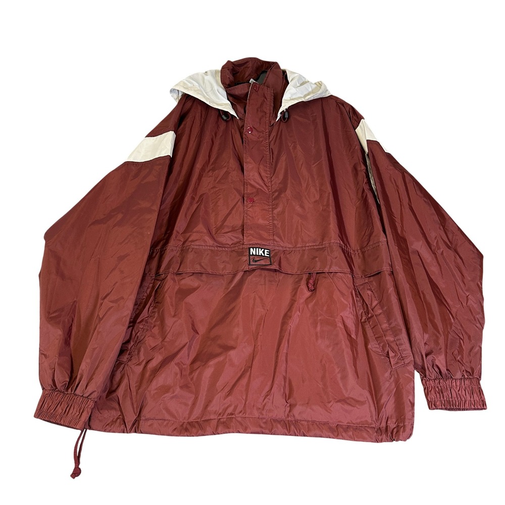 Nike Vintage Anorak Windbreaker Jacket Maroon White XXL Half Zip Pullover Hooded